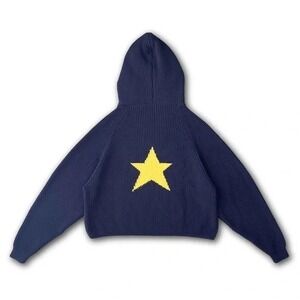 Vwoollo Viral Knit Hoodie Navy with Star Oversized Size XL NWT B35